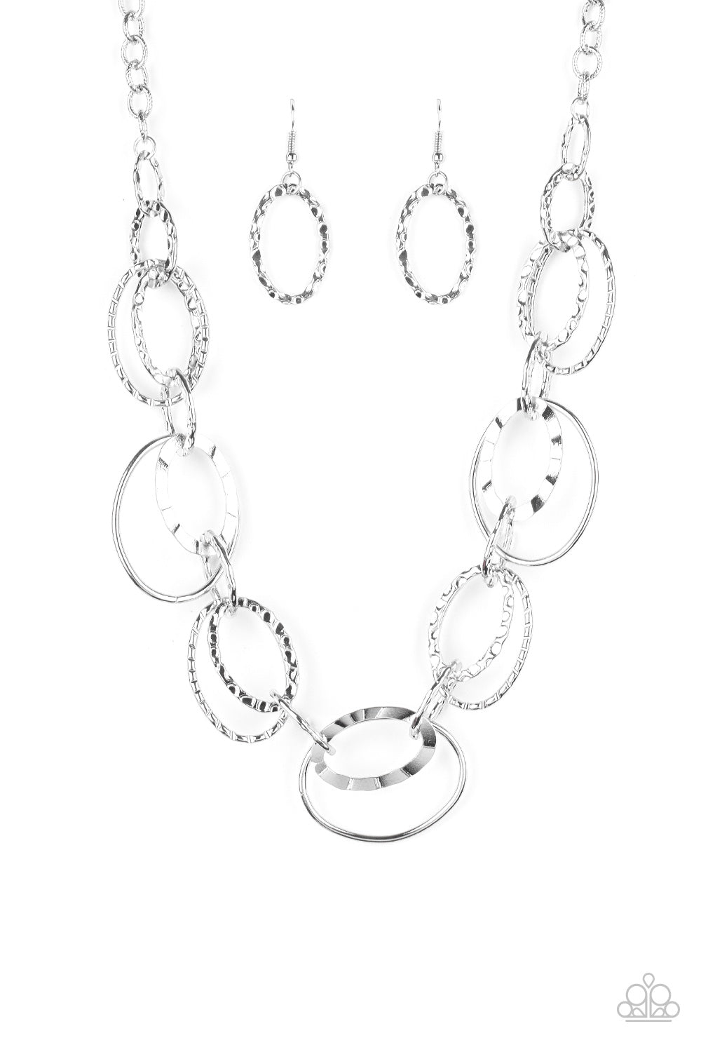 Bend OVAL Backwards Necklace Set - Silver